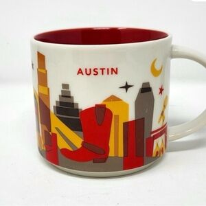 Starbucks Austin Ceramic Mug - Red Interior and Multi-Color Skyline Design